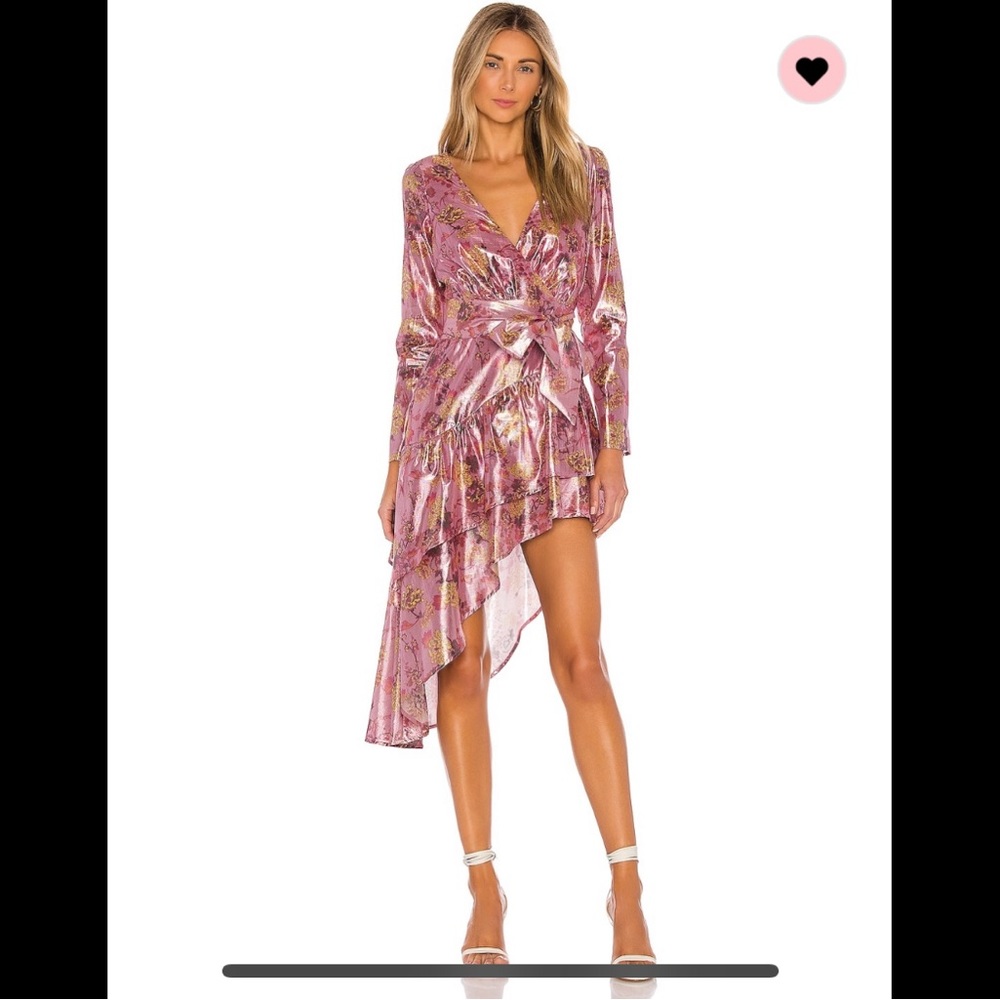 TULAROSA Asymmetrical Metallic Floral Dress